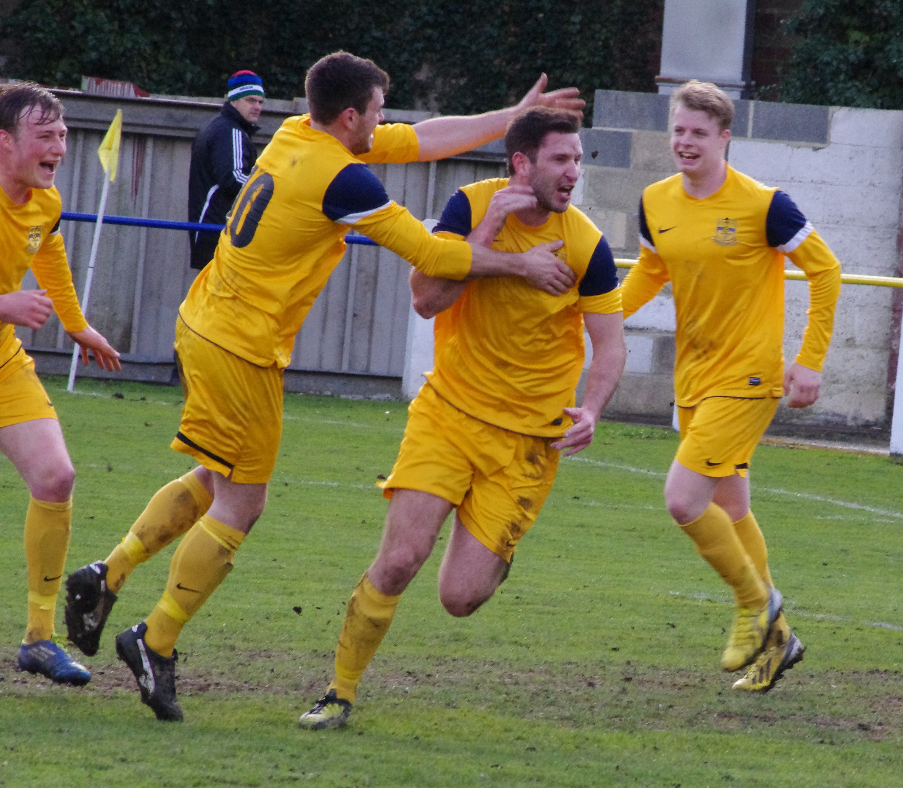 Matt Sparkes celebrates his second goal during Tadcaster's 5-0 win over Pickering