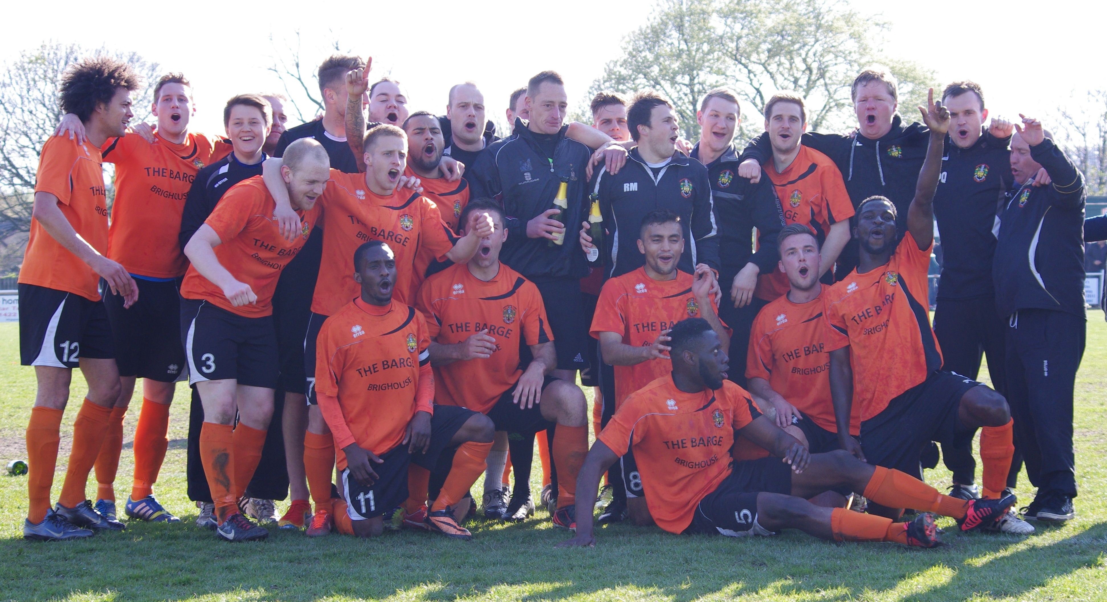 Brighouse Town celebrate winning the 2013-14 Toolstation NCEL Premier Division title