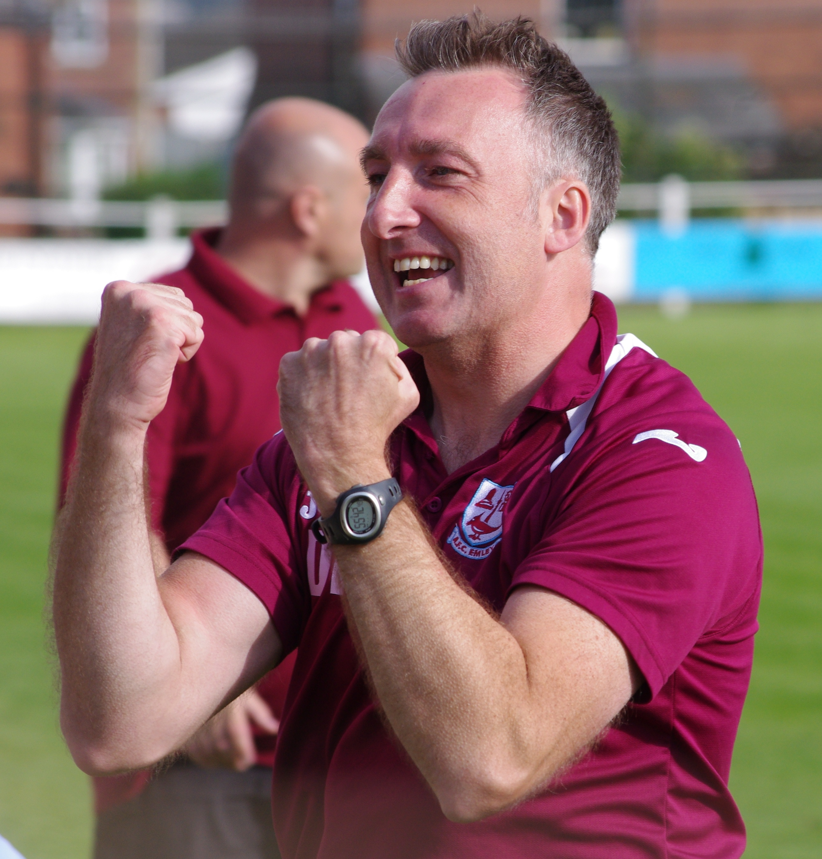 Darren Hepworth, celebrates after the sensational FA Cup win over Wigan Robin Park, says promotion is the aim for AFC Emley next season