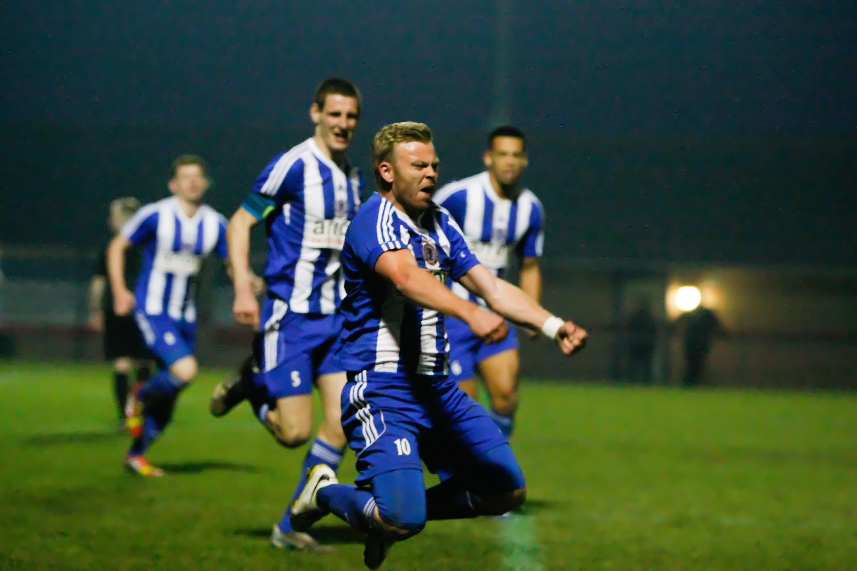 Danny Frost celebrates equalising for Shaw Lane Aquaforce in their decisive 2-2 draw with Knaresborough Town - a game which a "really poorly" Craig Wood gave a speech to the players beforehand