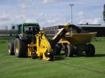 The tractors on the pitch during the summer