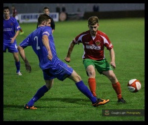 Action from Harrogate Railway 1-0 Clitheroe. Photo: Caught Light Photography