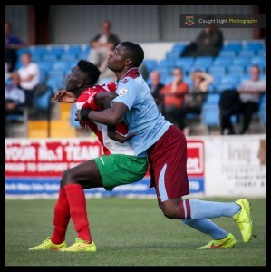 Lamin Colley was a handful for Colwyn Bay. Photo: Caught Light Photography