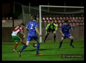 Harrogate Railway striker Nathan Cartman scored the dramatic winner in the 1-0 victory over Clitheroe. Photo: CaughtLight Photography