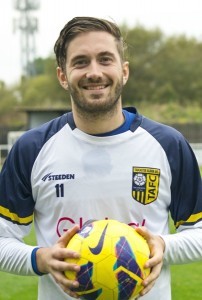 Hat-trick hero: Josh Greening with the match-ball after Tadcaster Albion's 3-0 win at Handsworth Parramore. Picture: Ian Parker