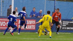 Danny South accidentally puts the ball into his own net to set Farsley AFC on their way to a 2-1 win over Frickley Athletic in the FA Cup first qualifying round tie