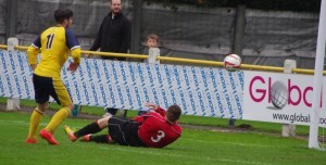 Josh Greening scores his and Tadcaster's second goal