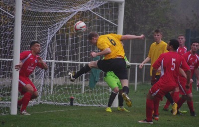 One of those missed chances: Nostell's Dale Kelly is unable to connect with the ball
