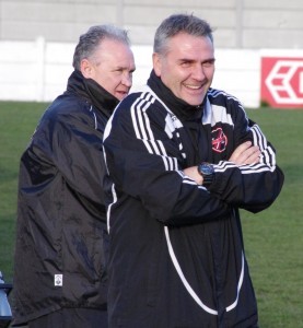 Clive Freeman pictured during his first home game as Ossett Town assistant manager in March alongside John Reed