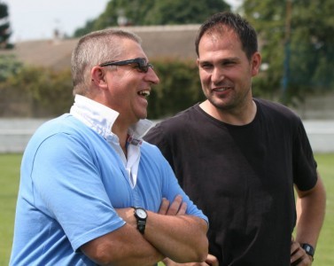Eric Gilchrist (left) currently helps Ossett Albion boss Richard Tracey as well as scouting for Swansea City. Photo: John Hirst