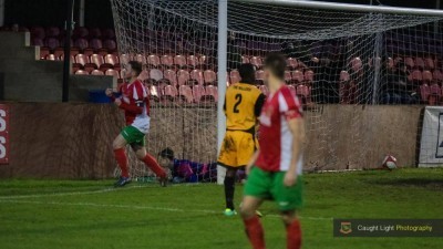 Nathan Cartman celebrates putting Harrogate ahead. Photo: Caught Light Photography