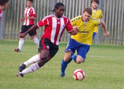 New AFC Emley signing Adam Podmore (right) in action for Stocksbridge in pre-season