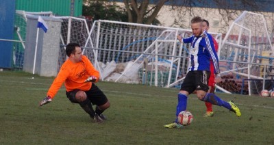 Morris initally missed the chance to score as Flackwell goalkeeper Robert Bullivant made the save