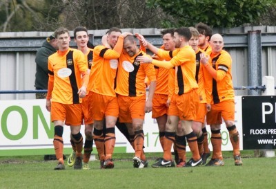 Athersley Recreation celebrate Danny Joynes' late equaliser at Tadcaster 