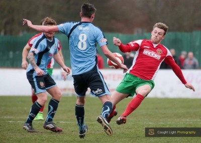 Lewis Morgan, who was sent off, in action during Harrogate Railway's 0-0 draw with Kendal Town. Picture: Caught Light Photography