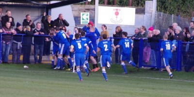 Glossop celebrate Sam Hind's equaliser
