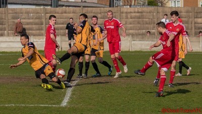 Steven Jeff fires Ossett Town level in the derby with Ossett Albion