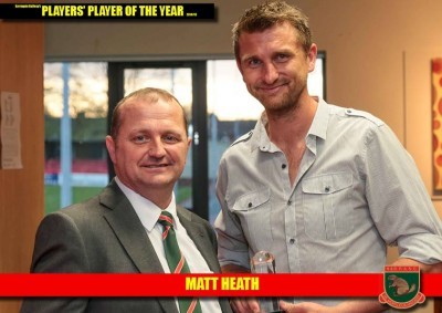 Matt Heath with Billy Miller after winning the players' player of the year award at Harrogate Railway. Photo: Caught Light Photography
