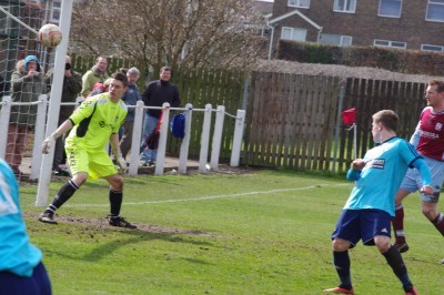 Nick Guest watches as his header crashes into the net