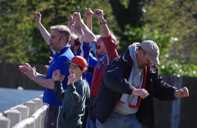 Pontefract's travelling fans celebrate Moxam's first goal