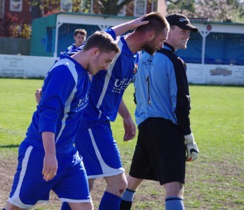 Matty Marsden thanks Lee Bennett after the latter's cross helped him score Ponte's fifth