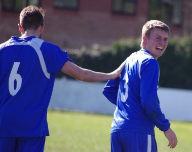 Finally!: Josh Corbett is all smiles after scoring his first goal of the season