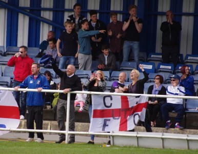 Cleethorpes fans celebrate Robertson's third goal which appeared to have won them the trophy