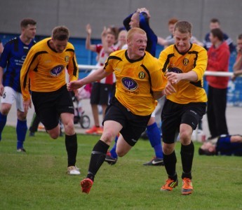 Kieron Wells celebrates during Handsworth's incredible comeback win in the League Cup final