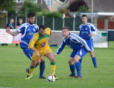 Action from Hall Road Rangers 1-5 North Ferriby - the first game at Haworth Park. Photo: Lee Myers Photography