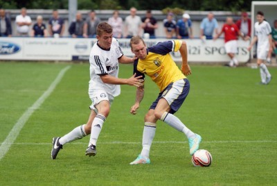 Joe Thornton battles for the ball during Tadcaster's 2-0 defeat to FC Halifax. Picture: Ian Parker