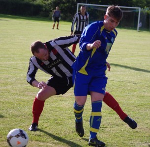 Stuart Rice under pressure during Pickering's 1-0 defeat