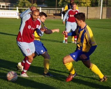 Former Harrogate Railway star Nathan James controls the ball for AFC Emley in the 1-0 win over Ossett Town