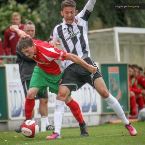 Ryan Sharrocks in battle for Harrogate Railway. Picture: Caught Light Photography