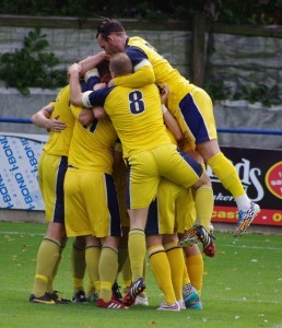 Tadcaster celebrate Heath's goal