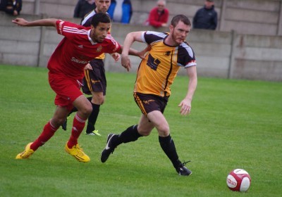 Ossett Albion player/chairman Dom Riordan (right) is the driving force behind the redevelopment plans for Dimple Wells