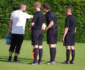 Parkgate assistant manager Gary Middleton gave his view to the officials at half-time