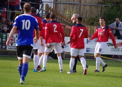 Referee Michael Denton was constantly surrounded by Stafford players throughout Shaw Lane's 2-0 victory last October