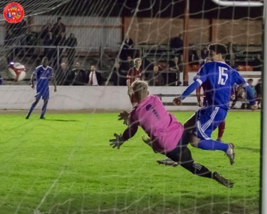 Sam Akeroyd fires Ossett Town. Picture: Mark Gledhill