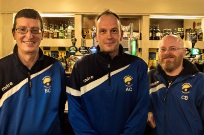 New Garforth Town manager Adrian Costello (centre) with chairman Brian Close (left) and director Craig Bannister (right). Picture: Chris Mather