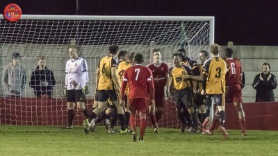 Rob Bordman celebrates scoring the winner for Ossett Albion in the derby with Ossett Town to secure eight straight league victories Picture: Mark Gledhill