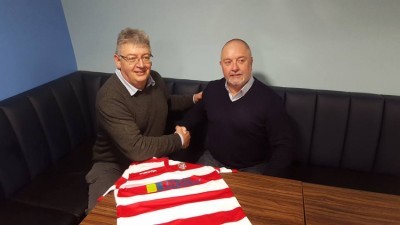 Scarborough Athletic chairman Dave Holland with his new manager Steve Kittrick