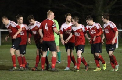 Knaresborough celebrate Brad Walker's equaliser. Picture: Craig Dinsdale