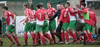 Railway celebrate Dan Thirkell's goal. Picture: Caught Light Photography