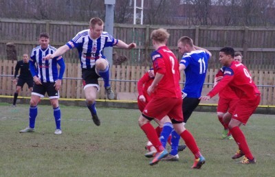 Lee Bennett fires Shaw Lane ahead during the 3-0 win over Market Drayton on Saturday
