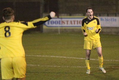 Brad Walker celebrates scoring the winner for Knaresborough. Picture: Craig Dinsdale