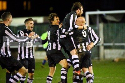 Athersley, pictured celebrating a goal earlier in the season, won at Barton. Picture: whiterosephotos.co.uk