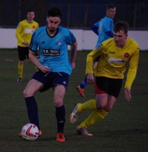 Sam Jones in action during Hemsworth's 2-1 win at Dronfield Town