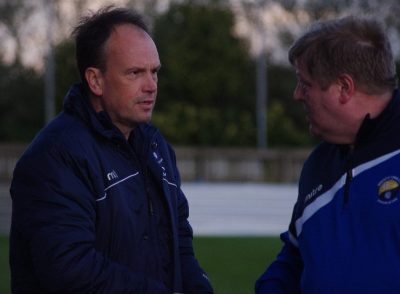 Garforth Town manager Adrian Costello (left)