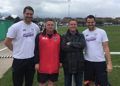 John Stancliffe, Mark Ashwith, Maltby chairman Wilf Race and Spencer Fearn