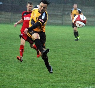 Rob Bordman fired Ossett Albion ahead against Trafford. Picture: Adam Hirst